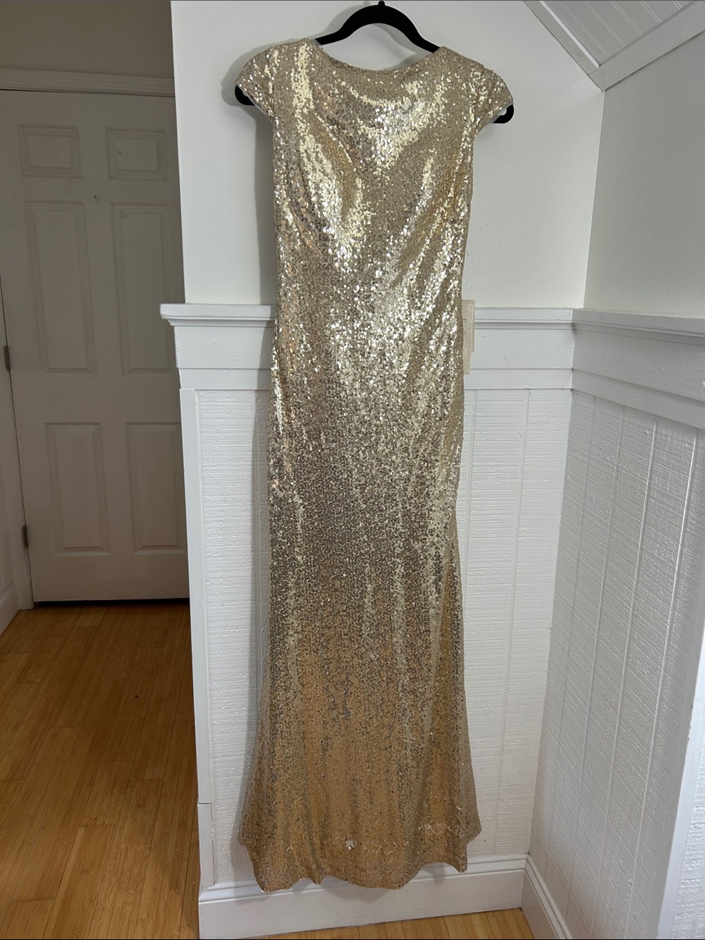 Mingda’s Dresses Gold Sequin Formal Maxi Dress, Formal Prom or Homecomimg Gown